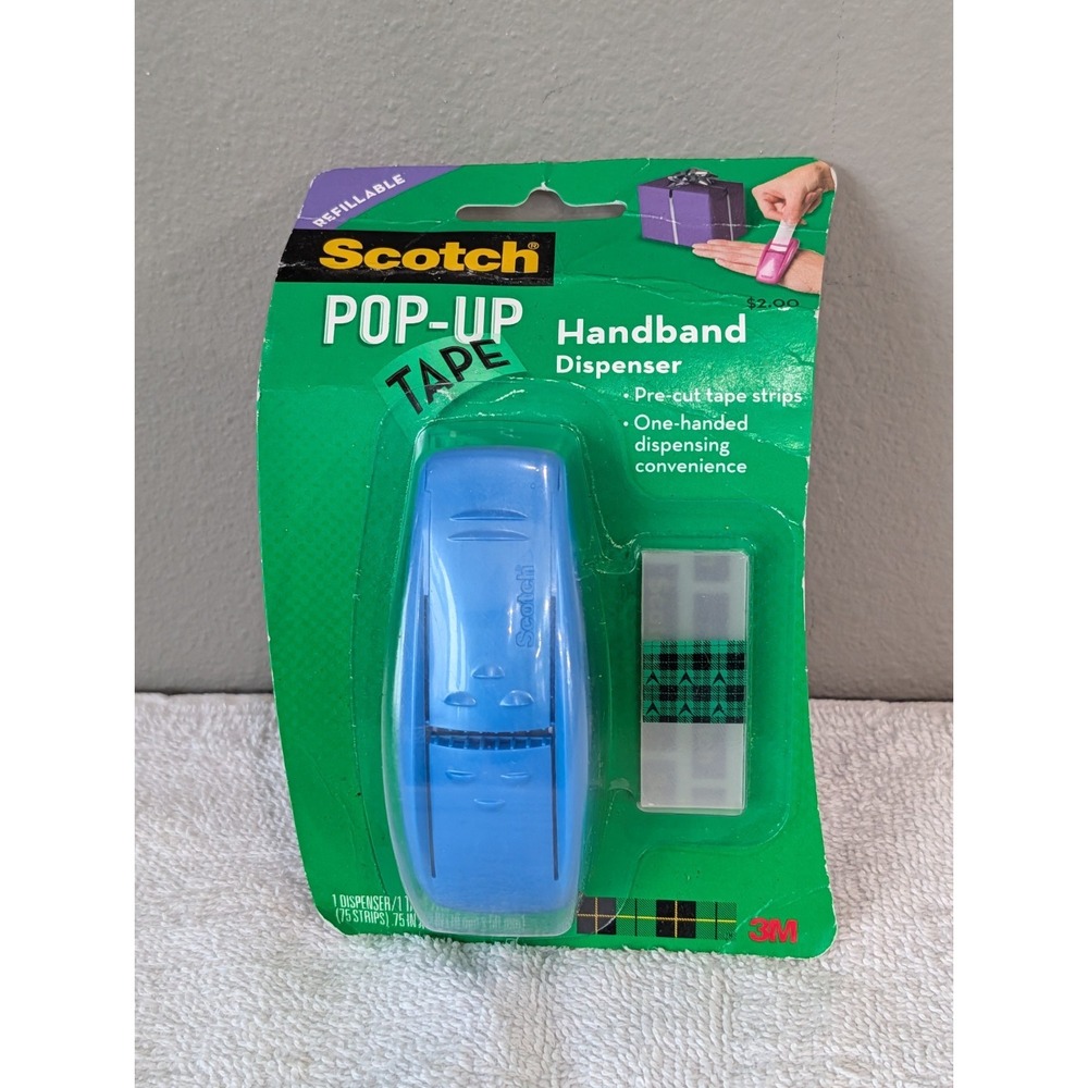 Scotch Pop-Up Handband One Hand Dispenser Refill Pre Cut Tape Strips BLUE 2010